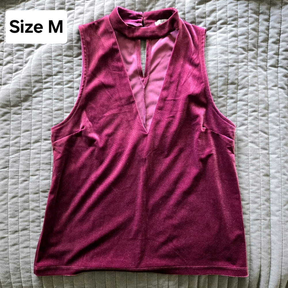 Charlotte Russe Purple Crushed Velvet Turtleneck Keyhole Tank Top Size M